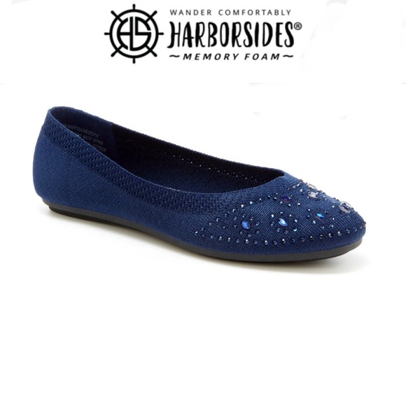 HARBORSIDES Narcisa Navy Blue Crystal Gem Knit Ballet Flat Shoes 10W WIDE - Picture 10 of 16